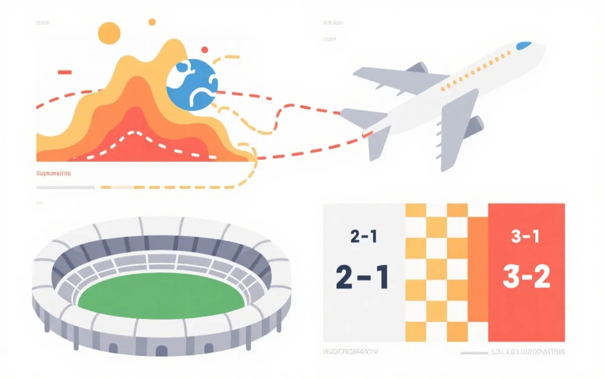 世界杯比分预测分析信息图：气候、旅途、球场与比分类型